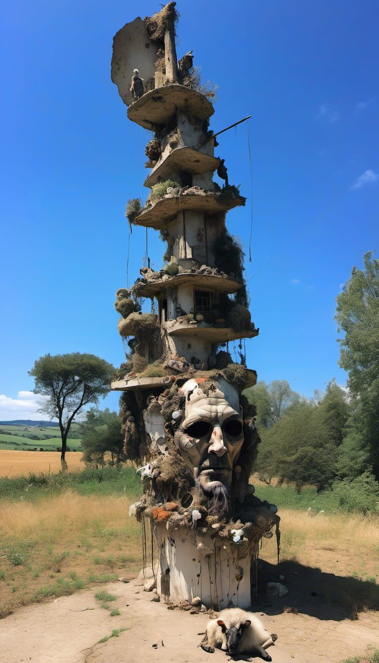 Surreal Landscape with Shepherds and Lions