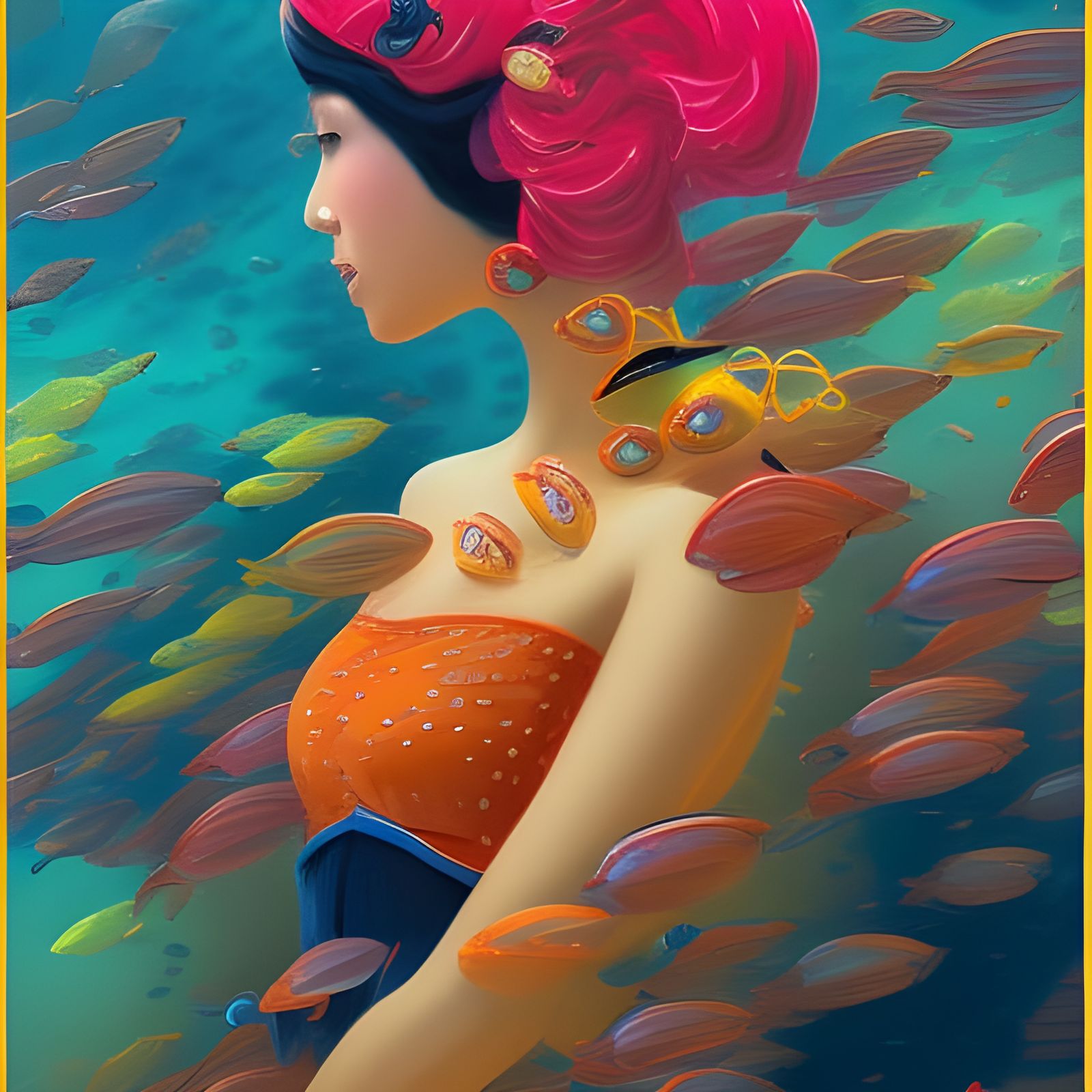 Colorful geisha scuba diving