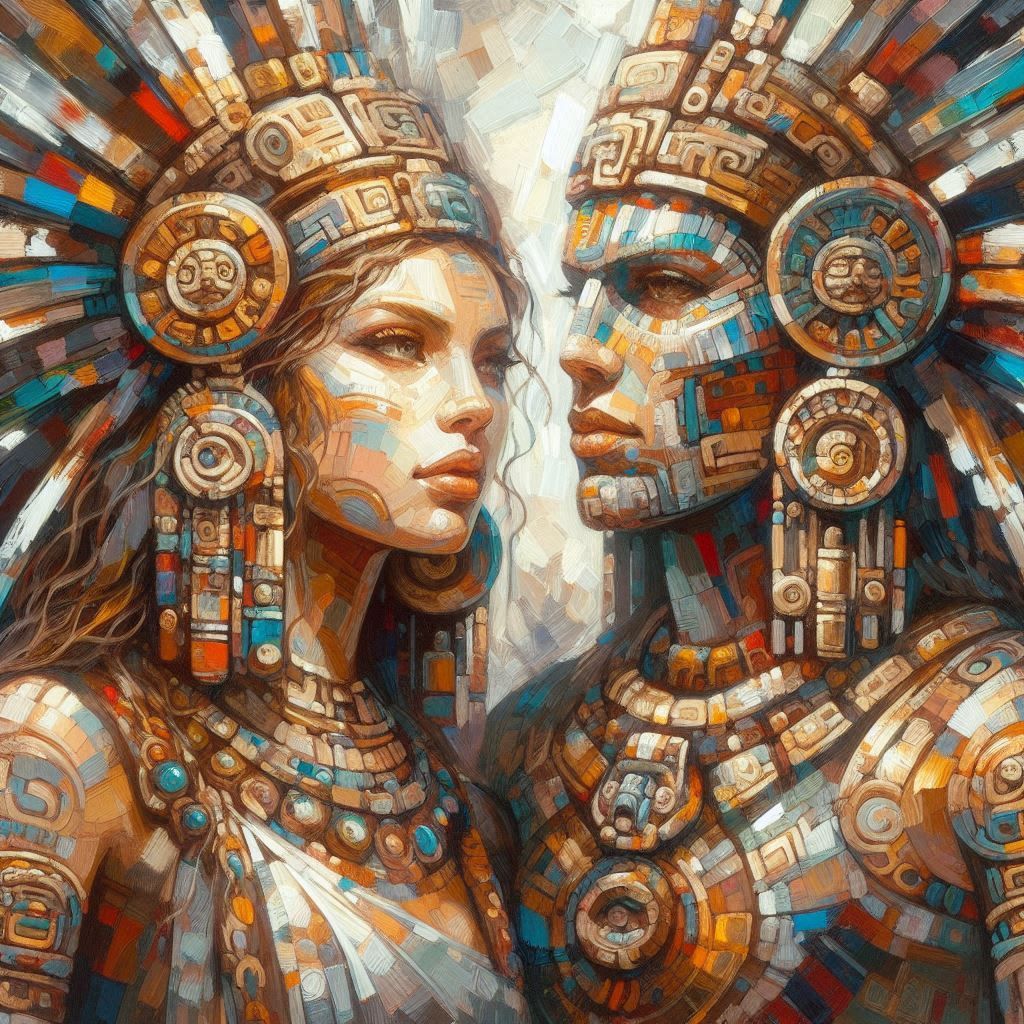 Pastose Acrylmalerei mit einem Maya-Paar #5