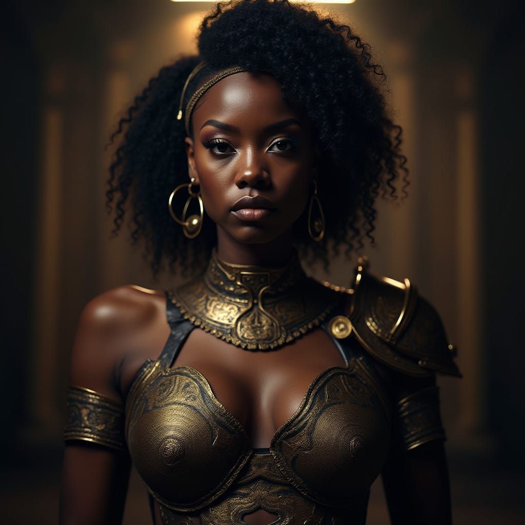 Regal Black Warrior in Metallic Armor