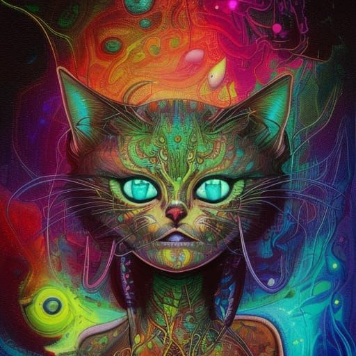 Female cat like extraterrestrial, with strong feline features; cosmic ...