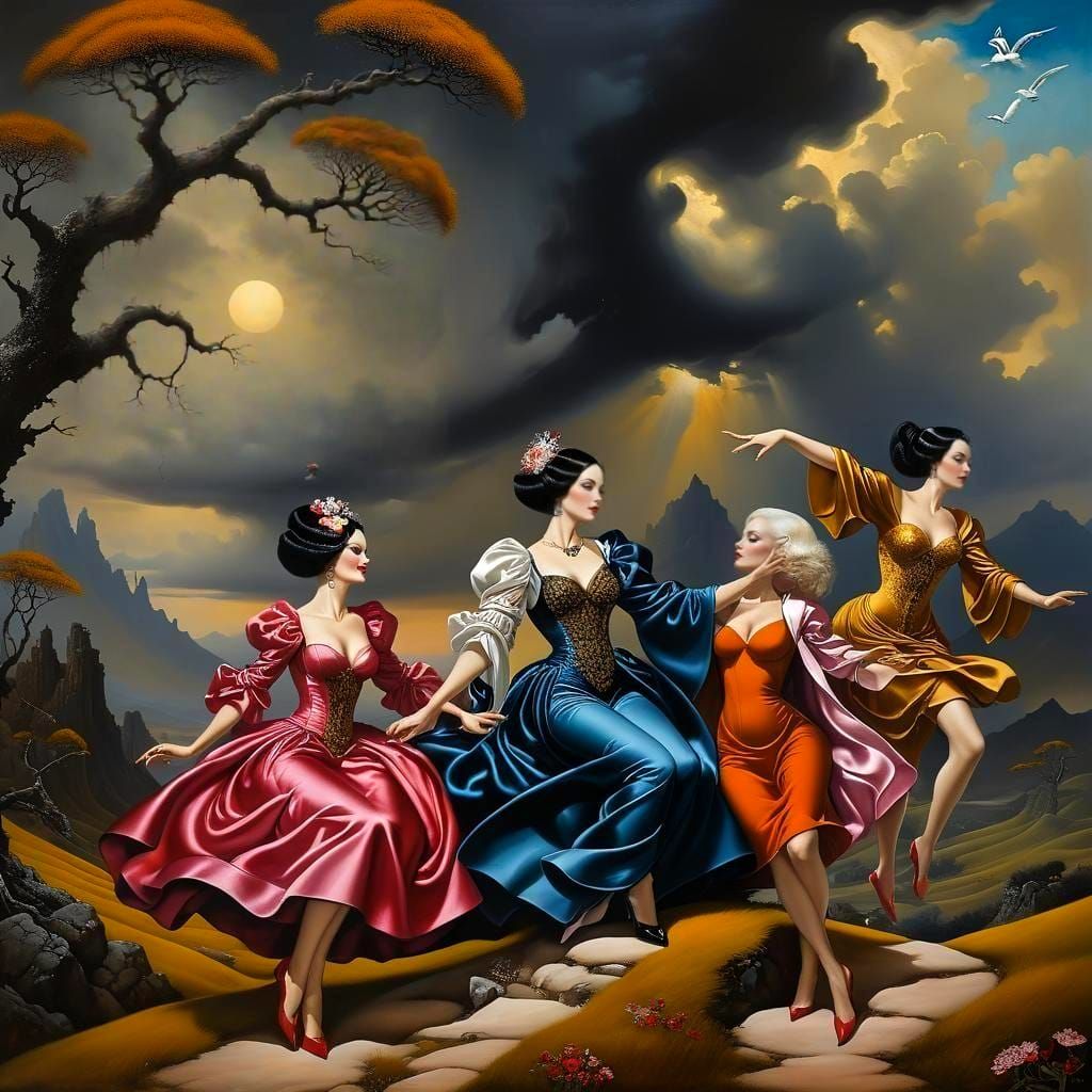 Happy Woman in Surreal Landscape Art