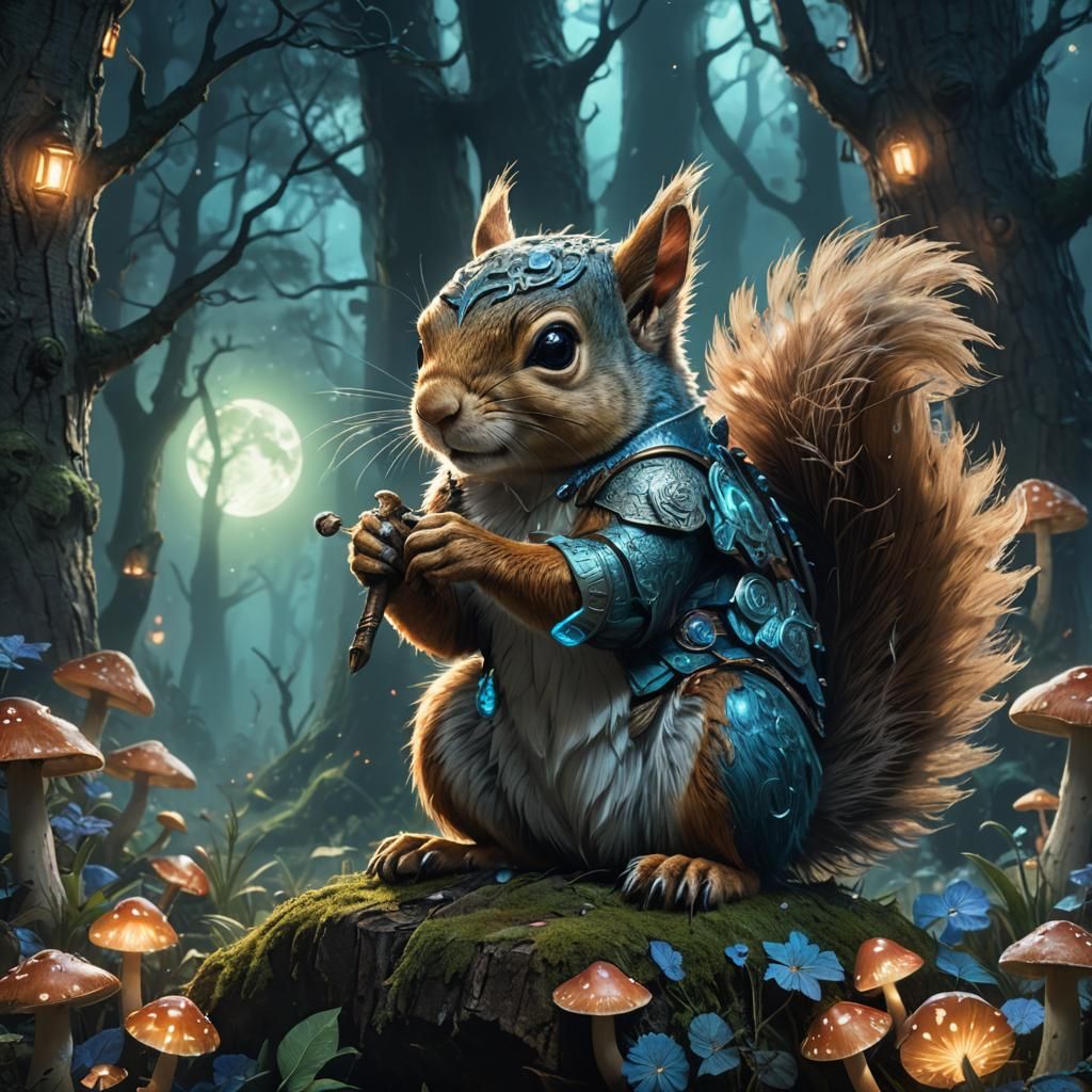Warrior Squirrel in Mystical Forest Concept Art