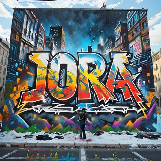 **Epic Graffiti Artwork Prompt for JORA**

---

In the vibrant heart of a dynamic metropolis, where urban chaos intertwines with boundless c...