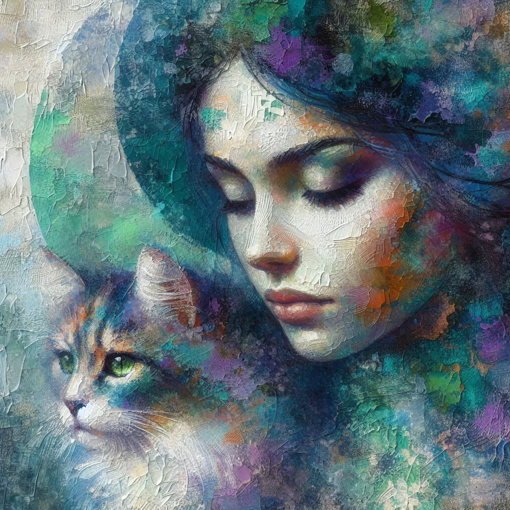 woman and cat.