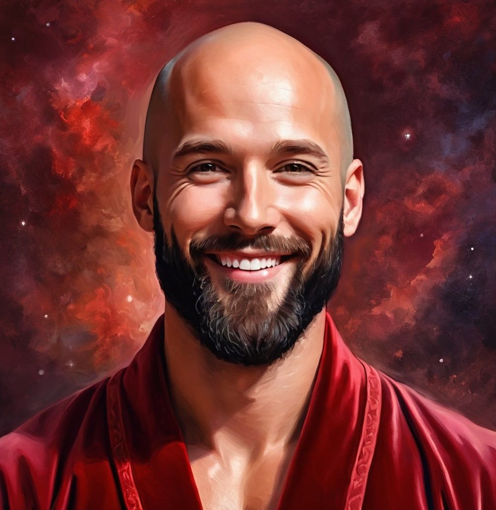 Cheerful bearded man with bald head