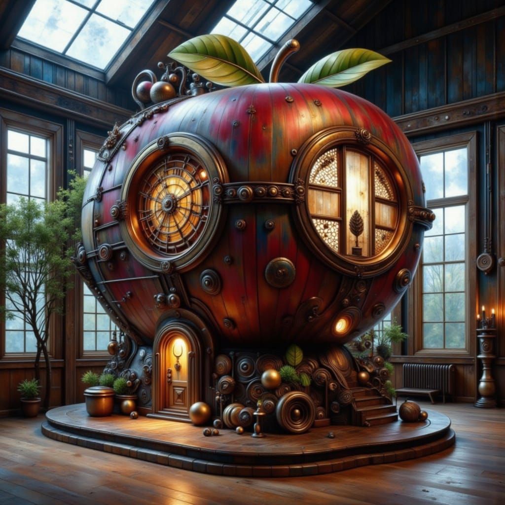 Giant steampunk apple house   by @Andy Does AI