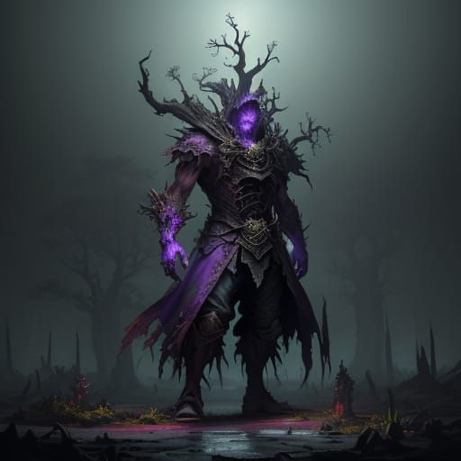 A tree zombie with pots for shoes