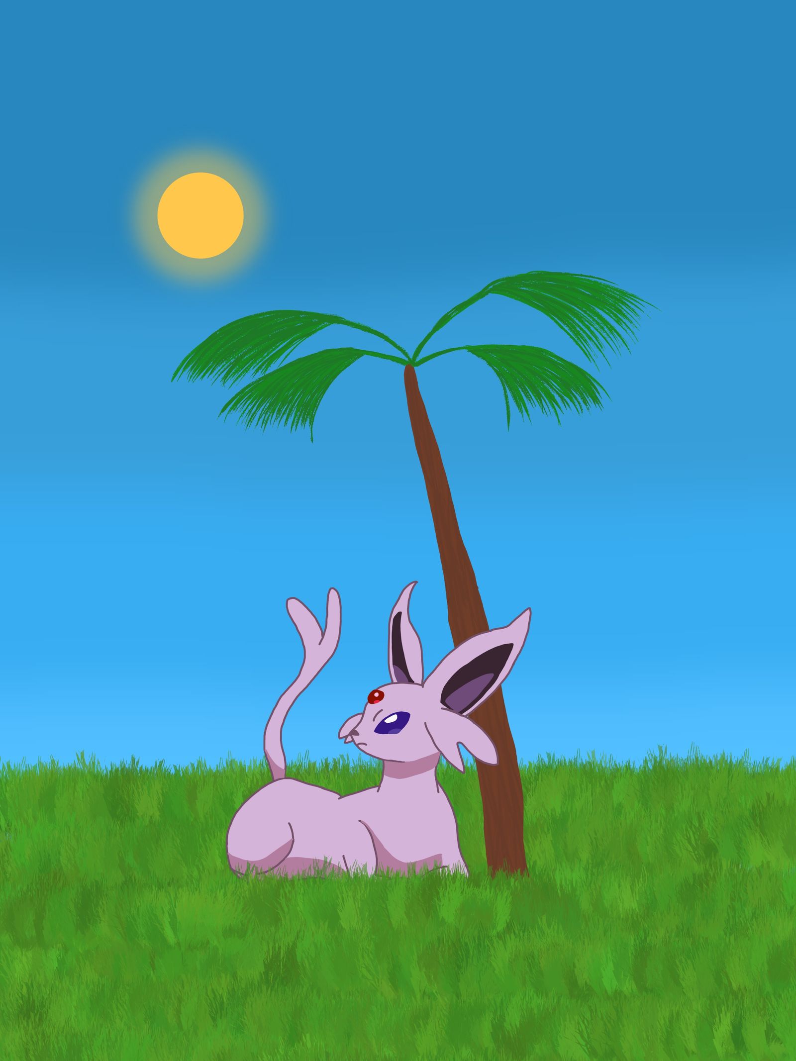 Espeon under a palm tree