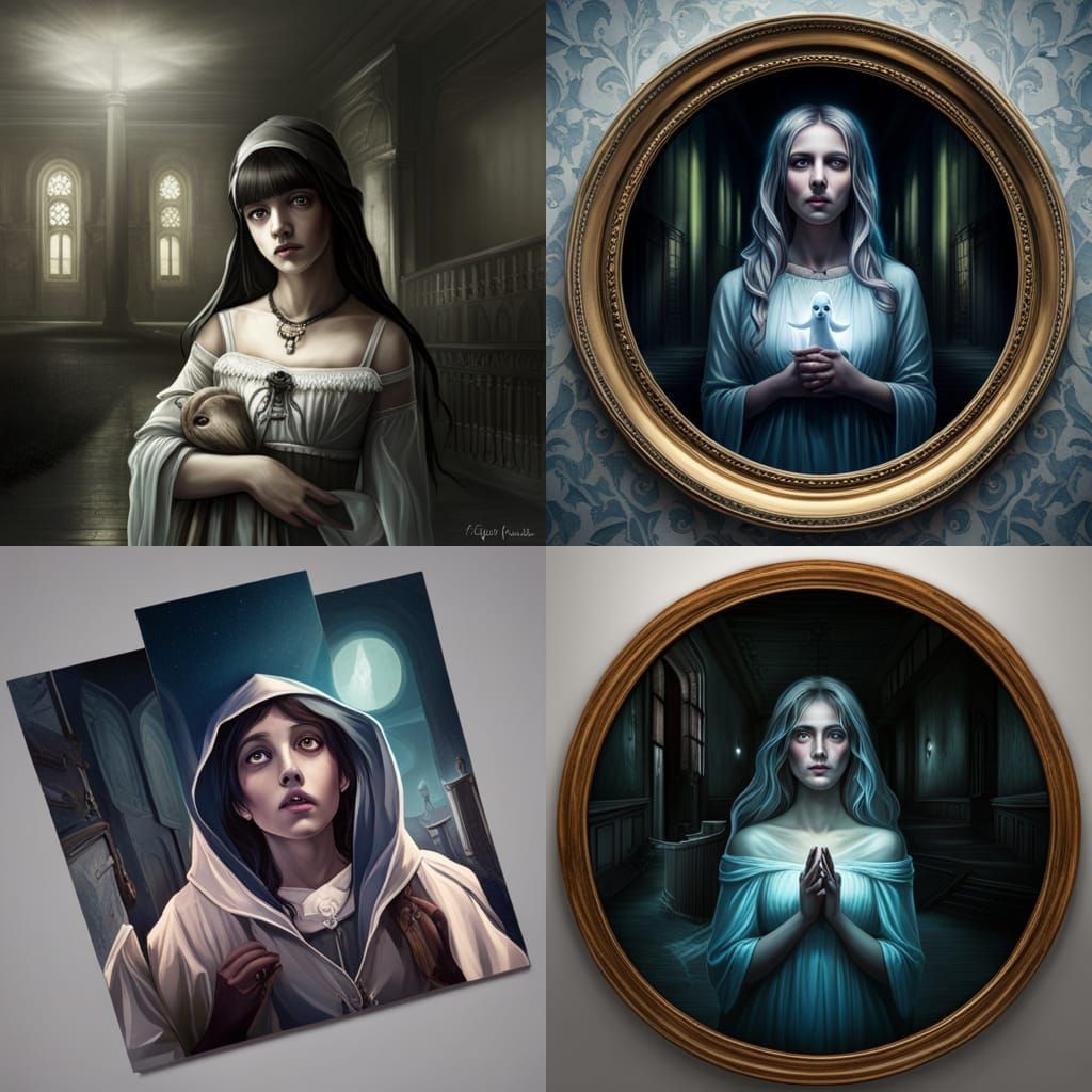 SDXL: Portrait of little ghost girl inside a haunted Victori...