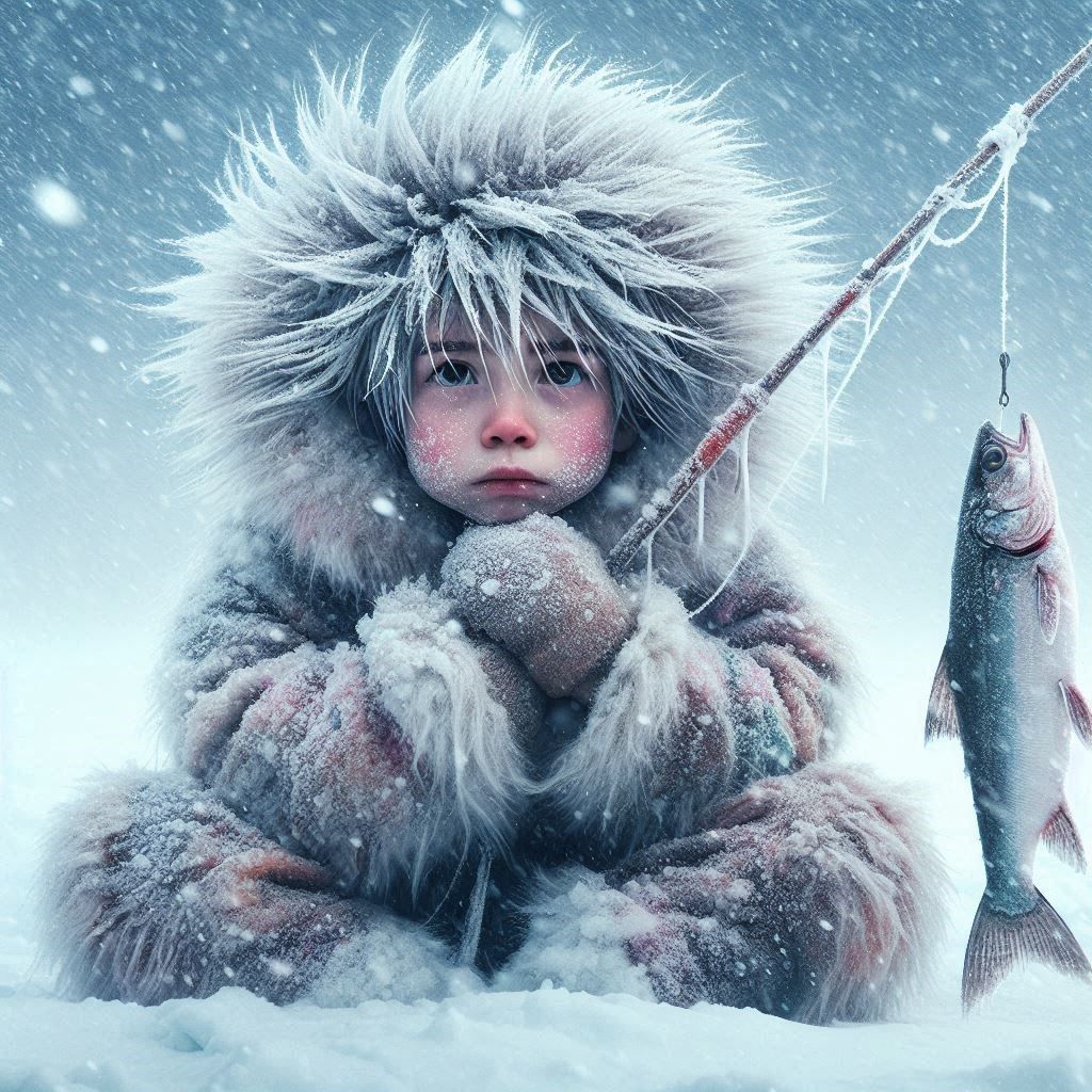 Ice-fishing boy caught a Fish