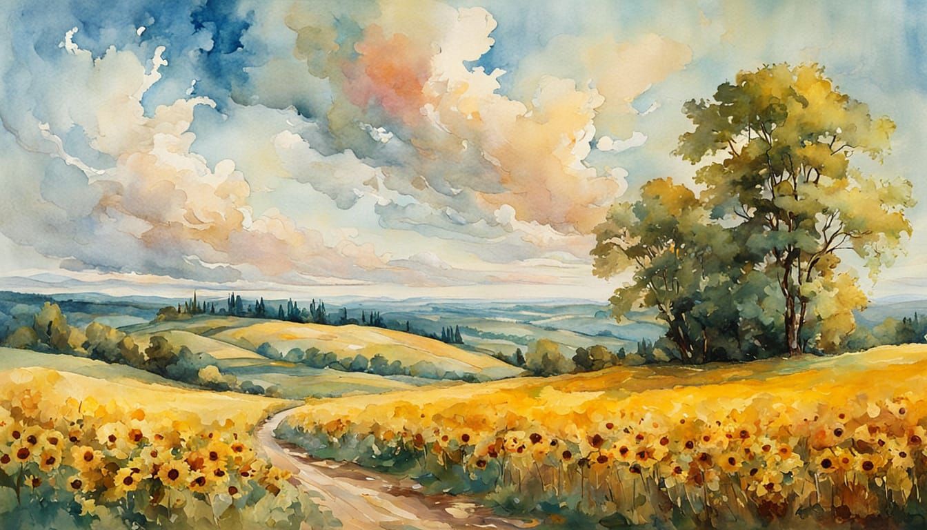 Vibrant Summer Landscape in the Style of 18th Century French...