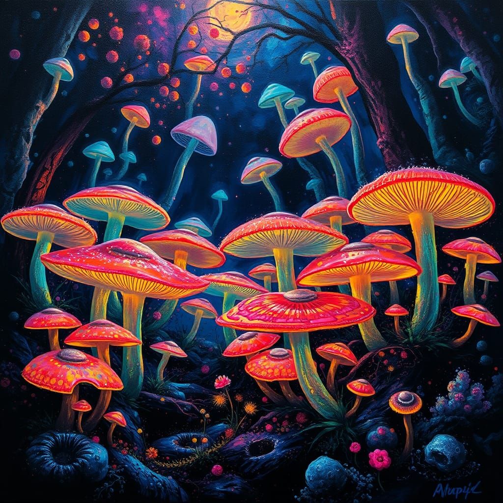 Fluorescent mushroom forest  by @Skyangel