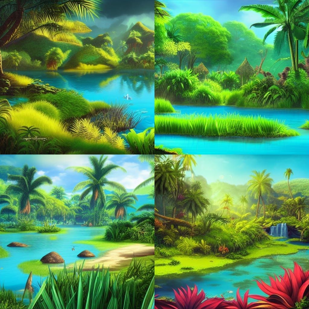 new exotic biome, pond lands, fresh turquoise water, with tr...