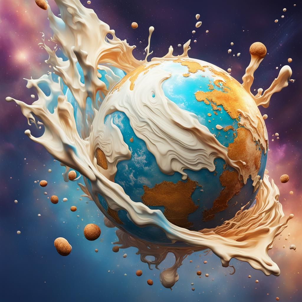 cream splash space planet Hyperrealistic, splash art, concep...