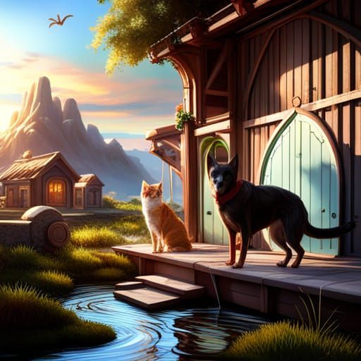 cat and dog  by @the oun gabby dragon