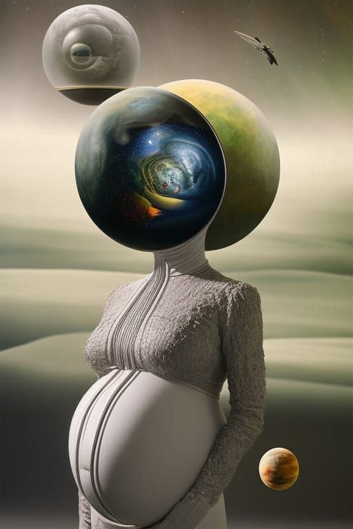 Surreal Pregnant Astronaut in Dreamlike Stopmotion Style