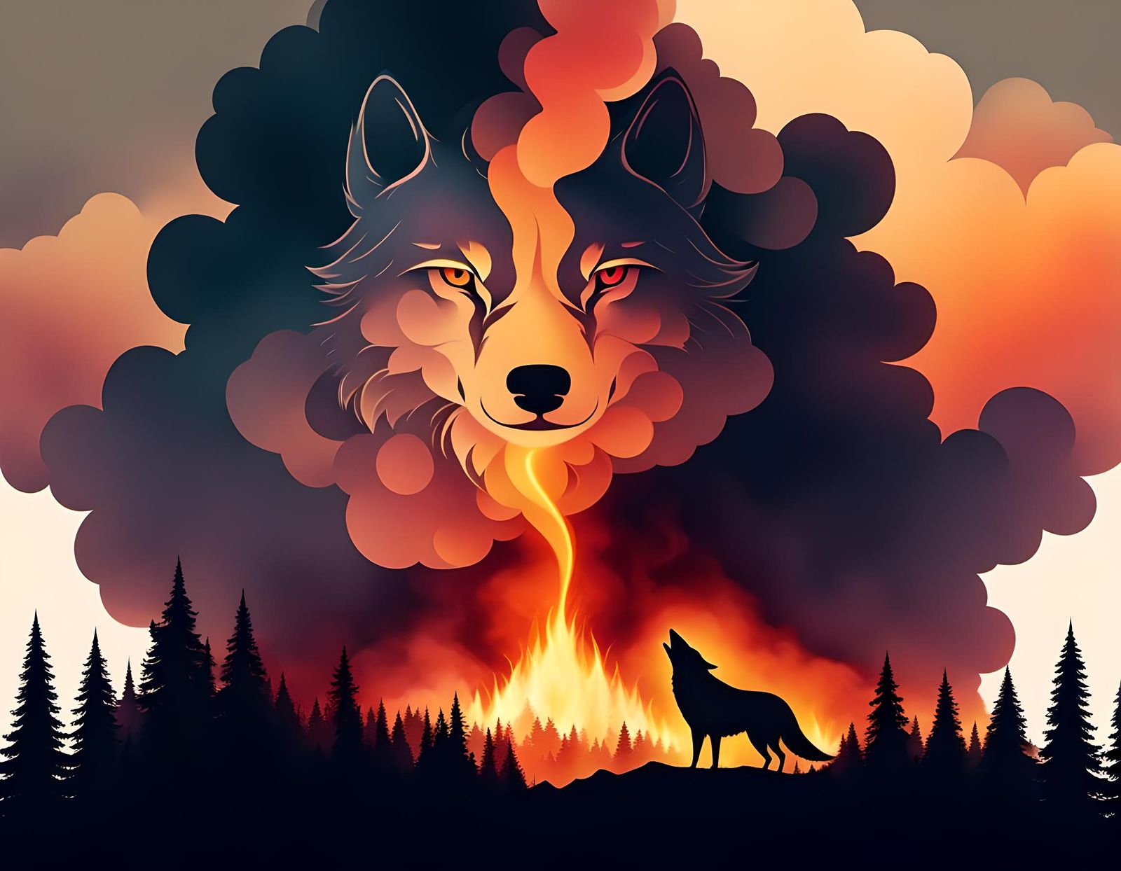 Smoke Cloud Forming The Outline of a Wolf
