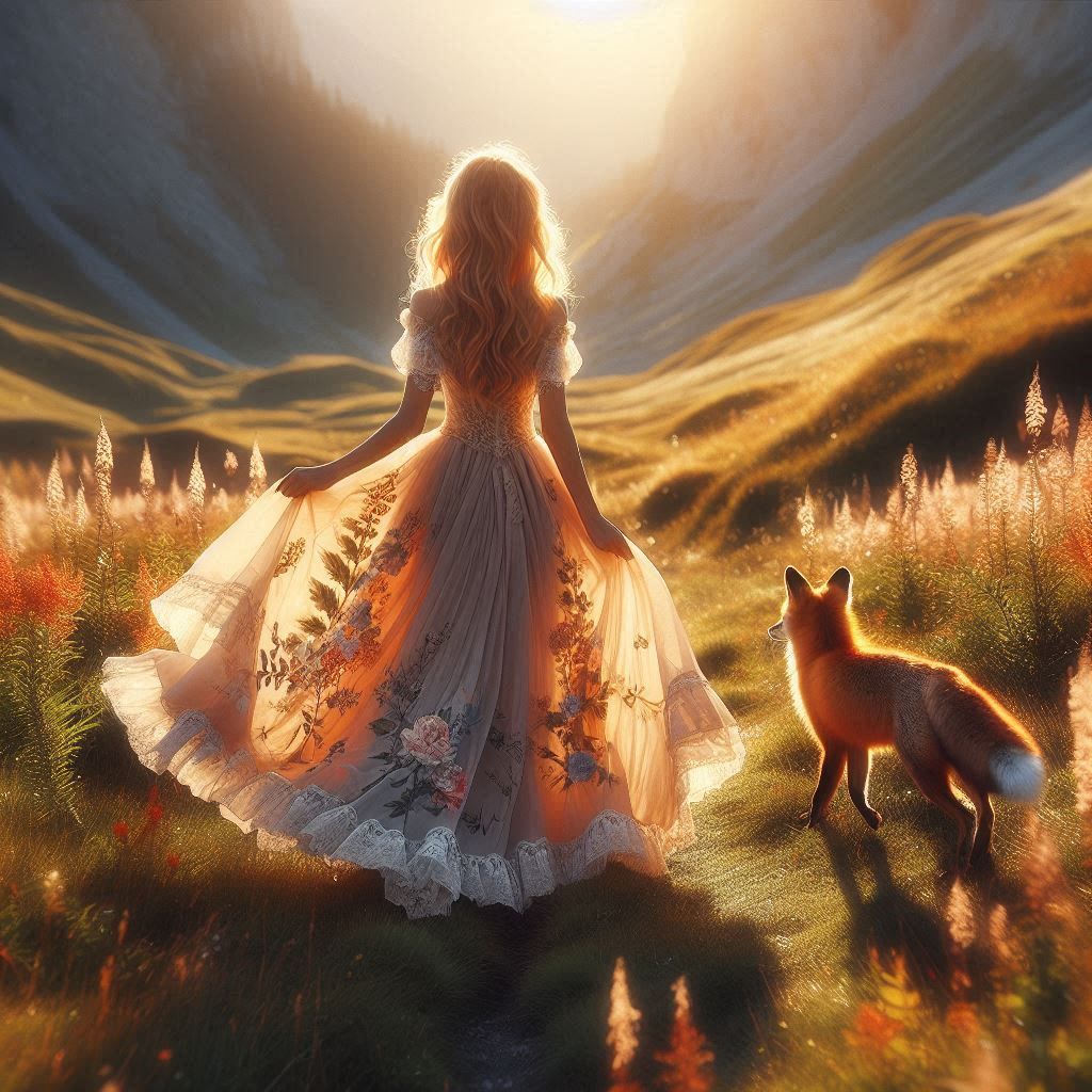 Walking in the meadow with a fox