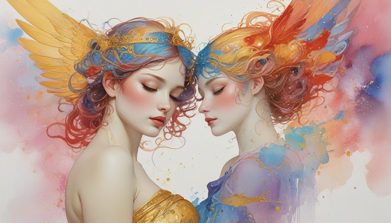 Biblical Angels in Nebulas: Klimt-Inspired Fine Art