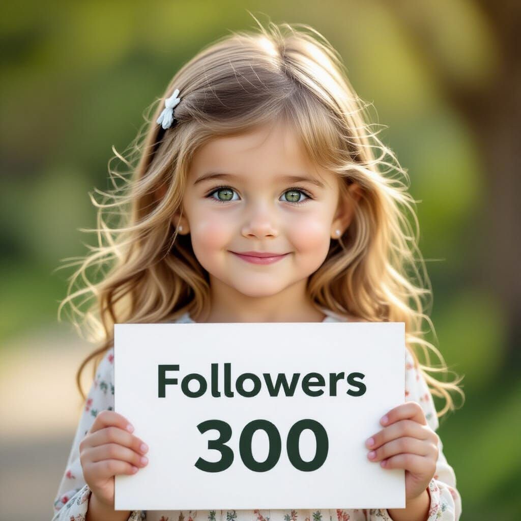 Young Girl Celebrates 300 Followers in Realistic Portrait