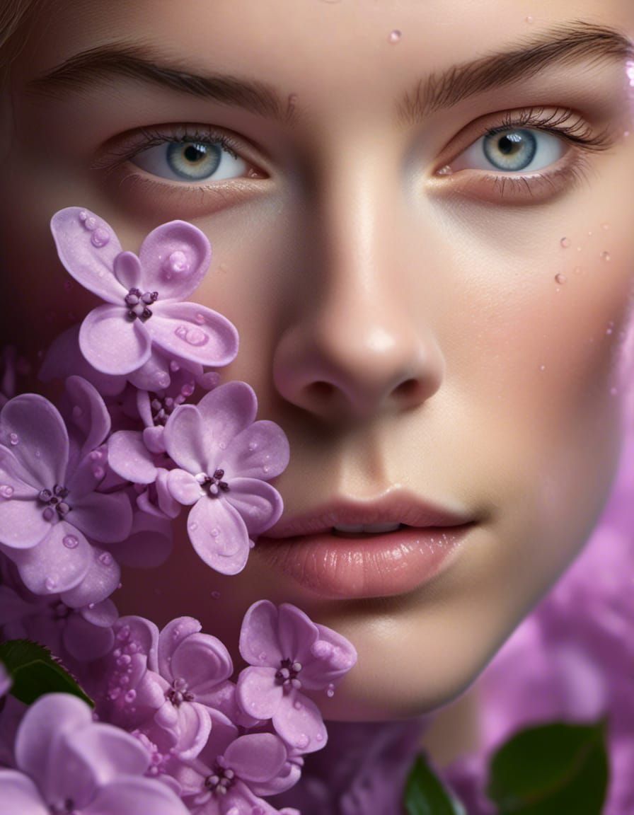 Relief background of blooming lilac roses, a young beauty mo...