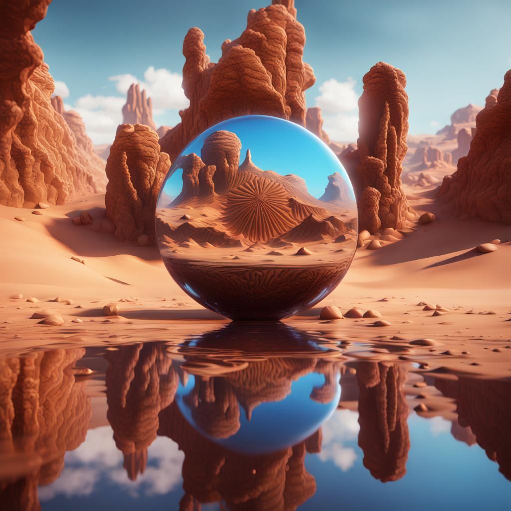 Reflection of an upside down desert scene in three dimension with water obscure  by @Native5280