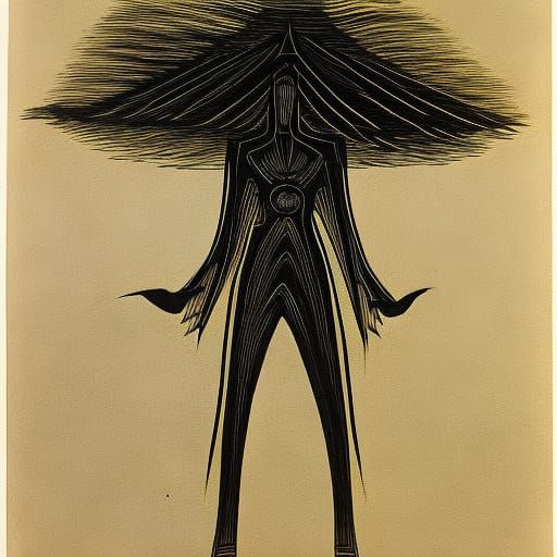 Portrait sketch of a living shadow, pure black, silhouette, ...