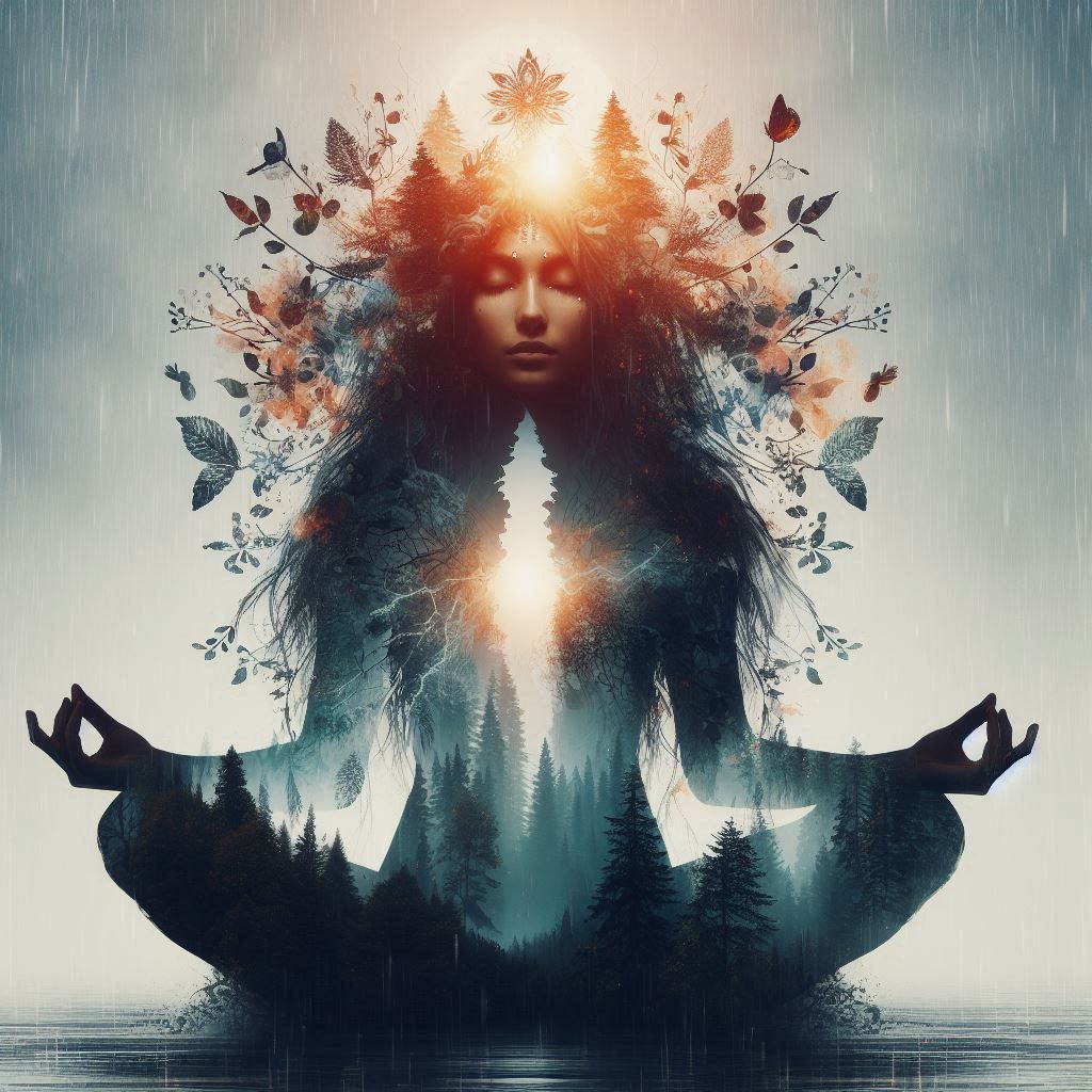 double exposure beautiful fantasy DALL-E 3 portrait landscap...