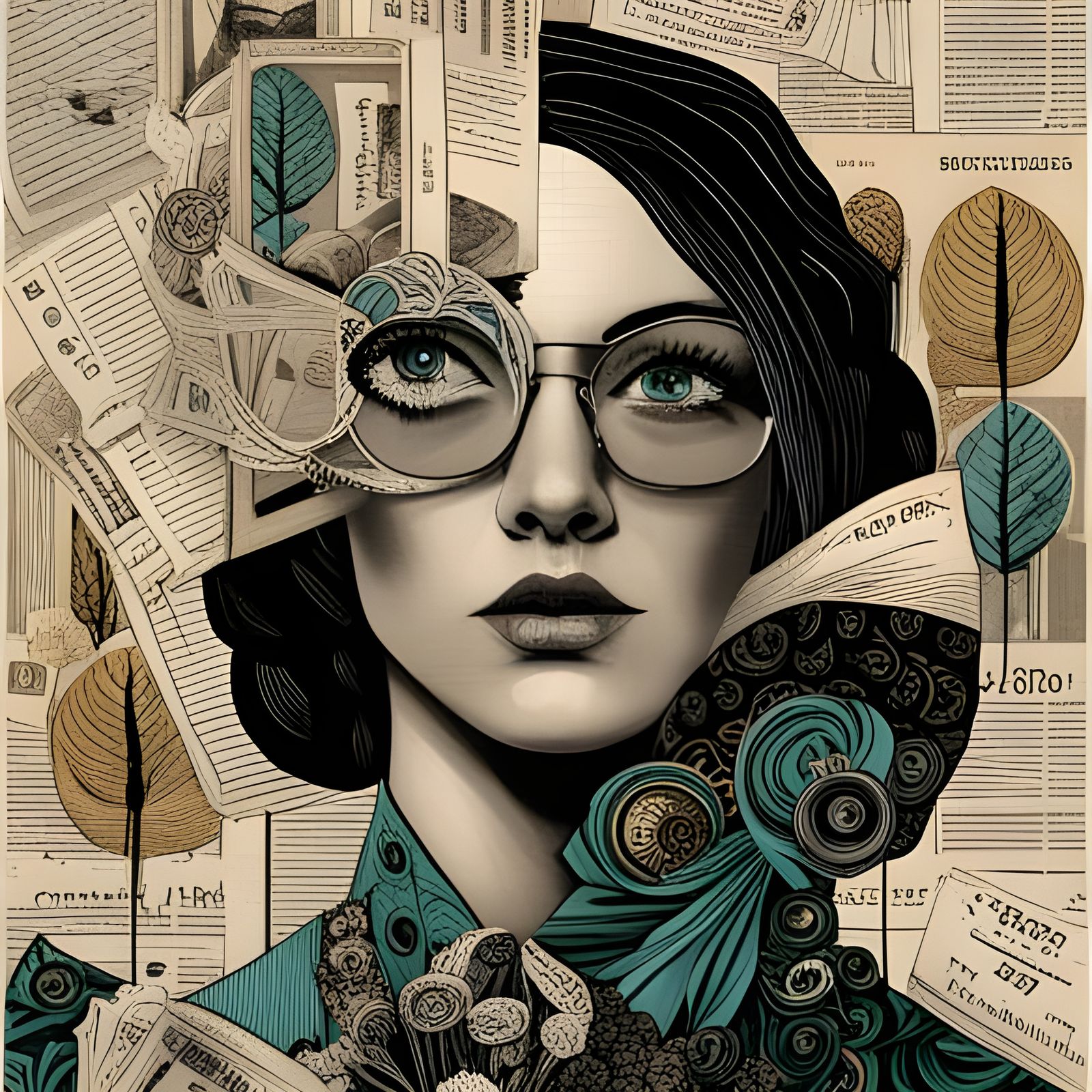 Collage Art:: Intricate Detailed Portrait:: 
