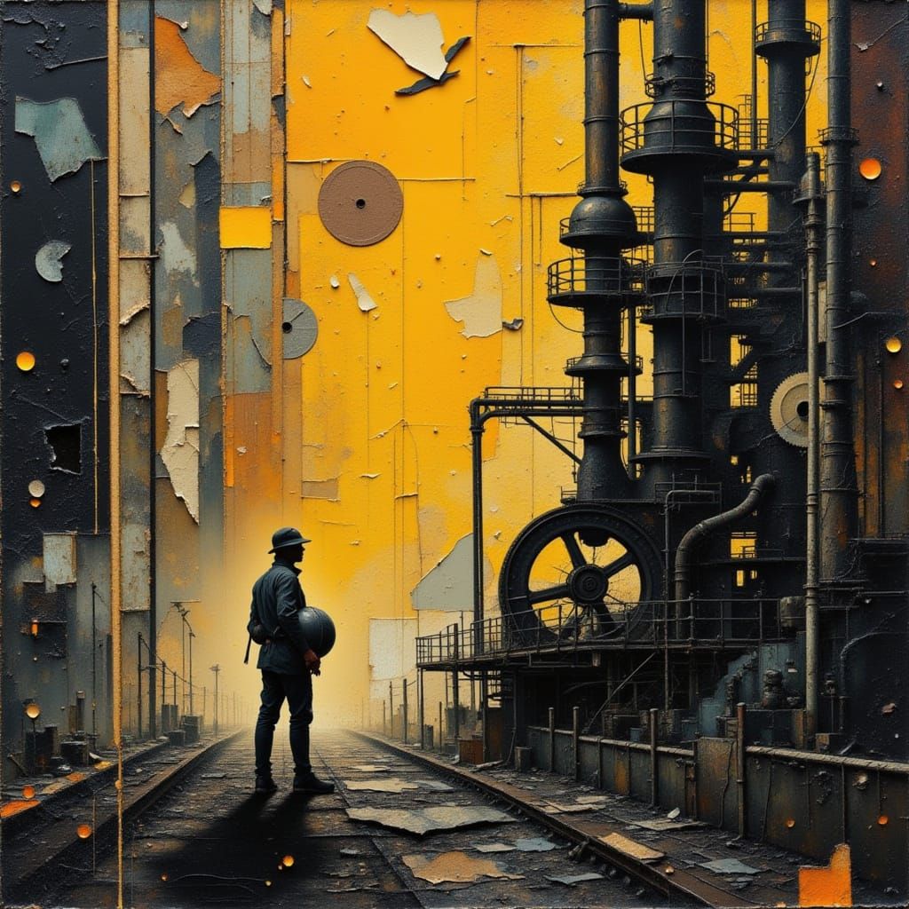 Factory Worker Contemplating Amidst Industrial Machinery
