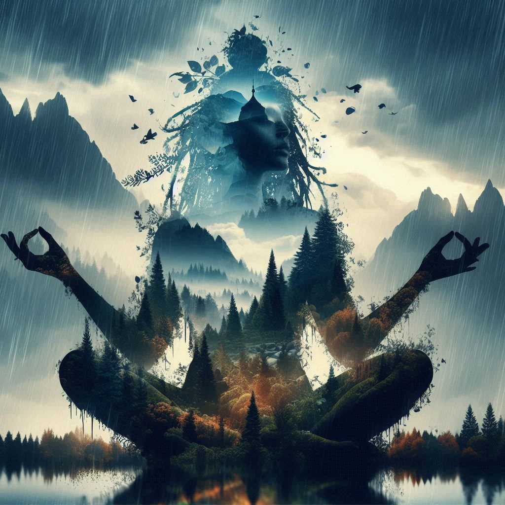 double exposure beautiful fantasy DALL-E 3 portrait landscape..