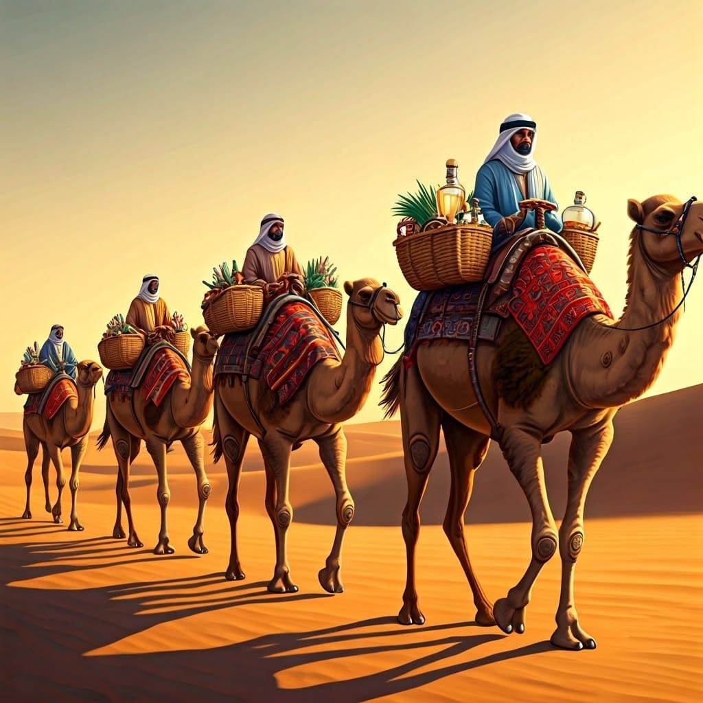 Majestic Camels in Traditional Desert Procession