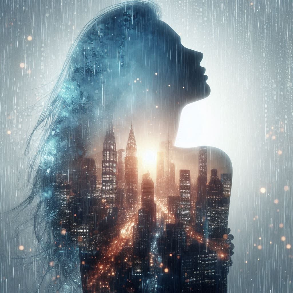 double exposure beautiful fantasy DALL-E 3 portrait landscap...