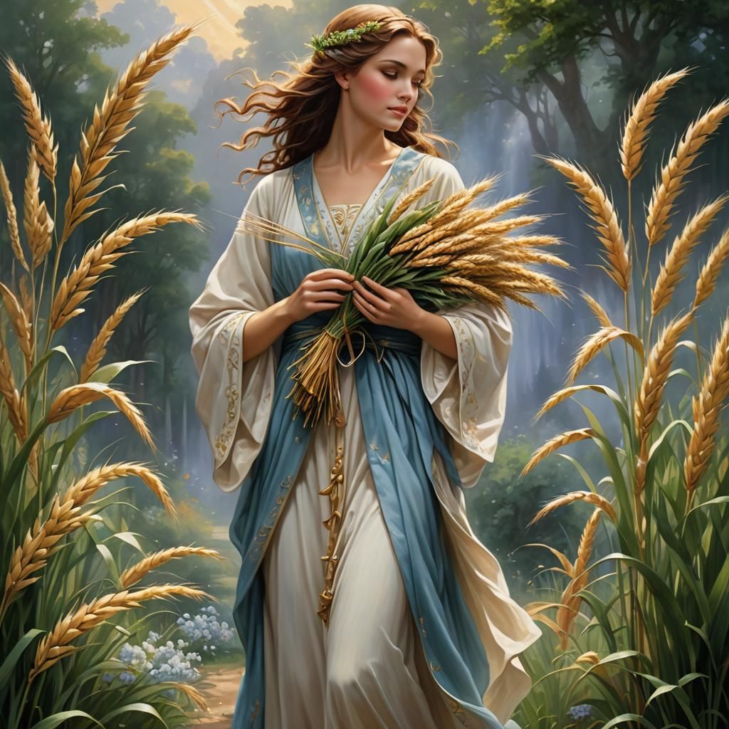 Virgo: An angelic figure in a flowing robe, holding a sheaf ...