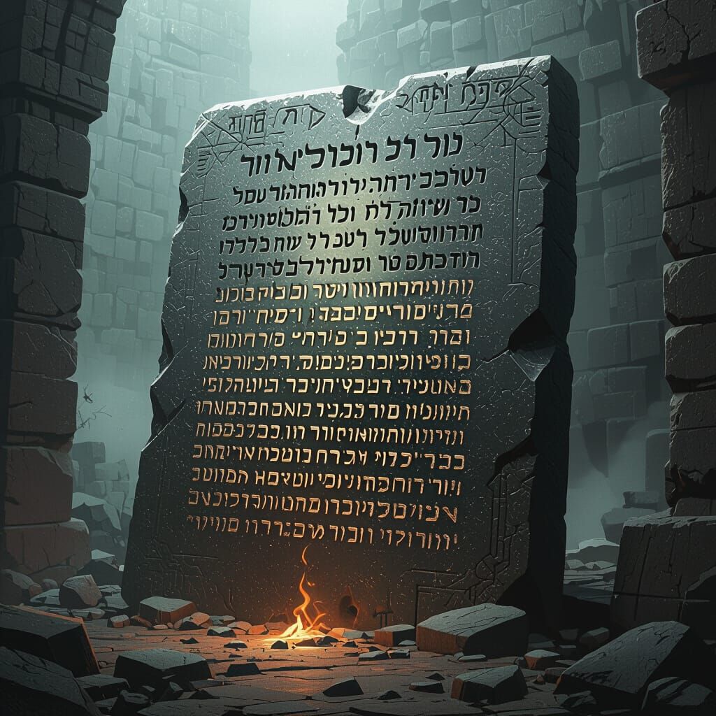 Mysterious Ancient Stone Tablet in Surreal Style