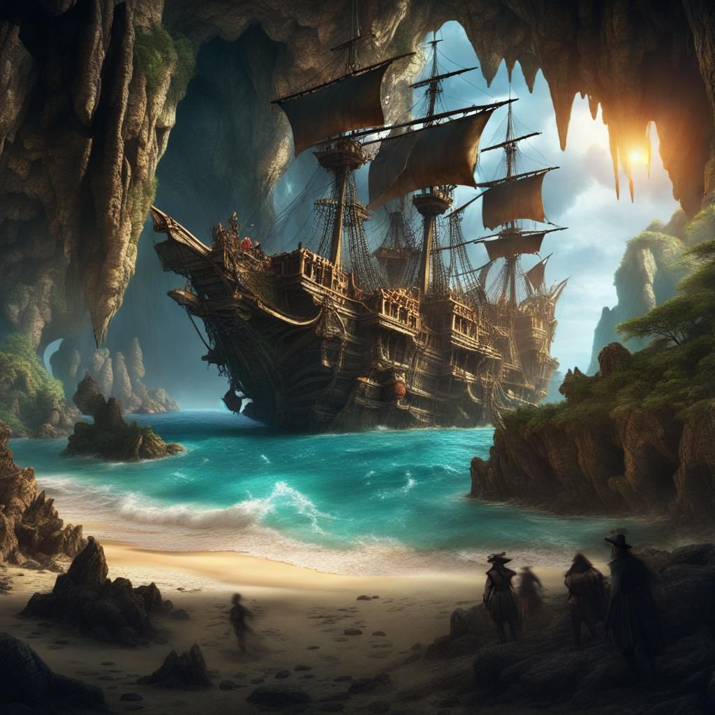 Island Cavern Full of pirates and treasure   by @Pam