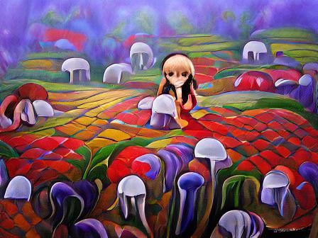A girl and mushrooms