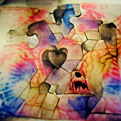 Puzzle of broken hearts  psychedelic watercolor