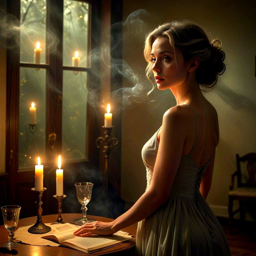 Mysterious Lady with Apparitions in Surreal Style