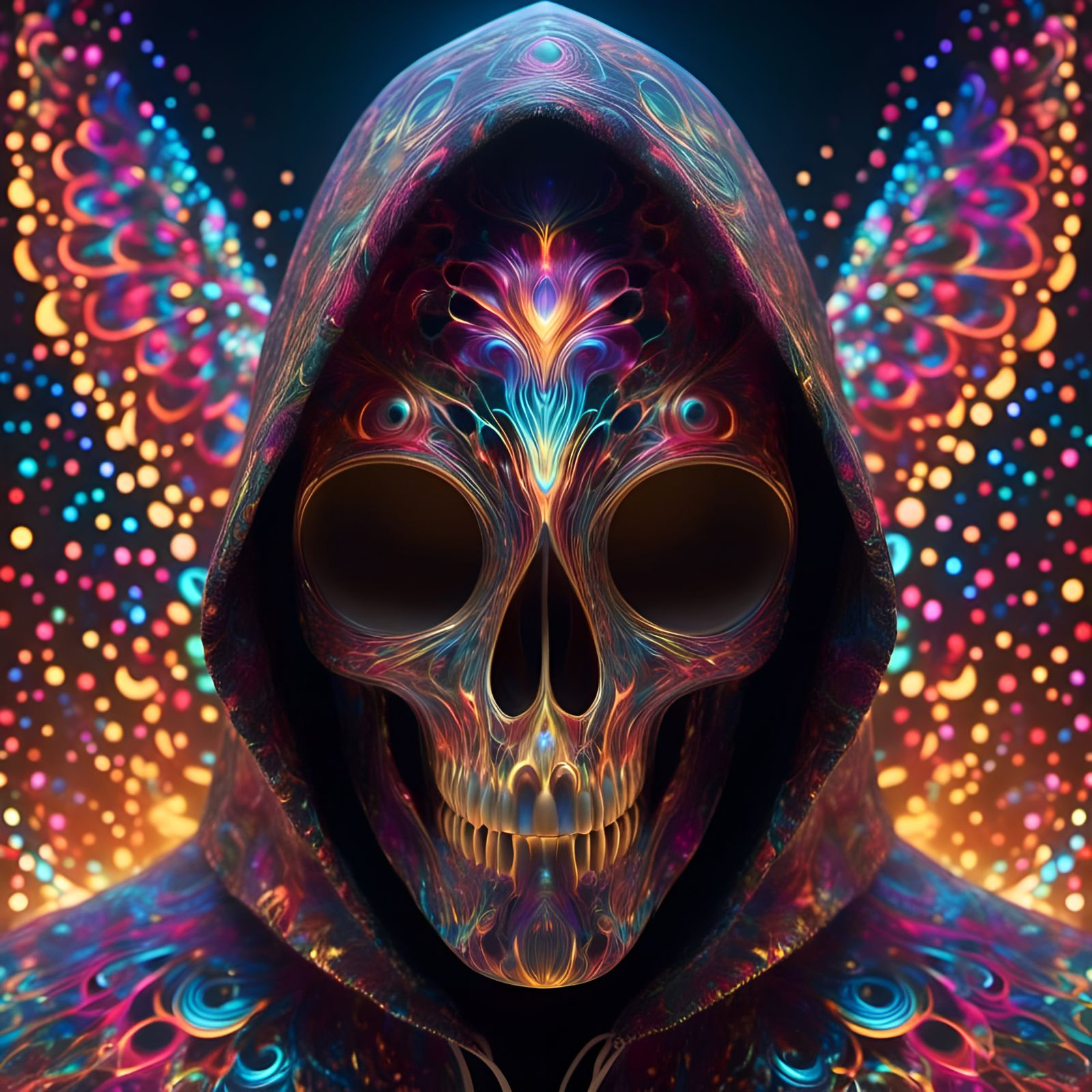 Trippy hooded figure