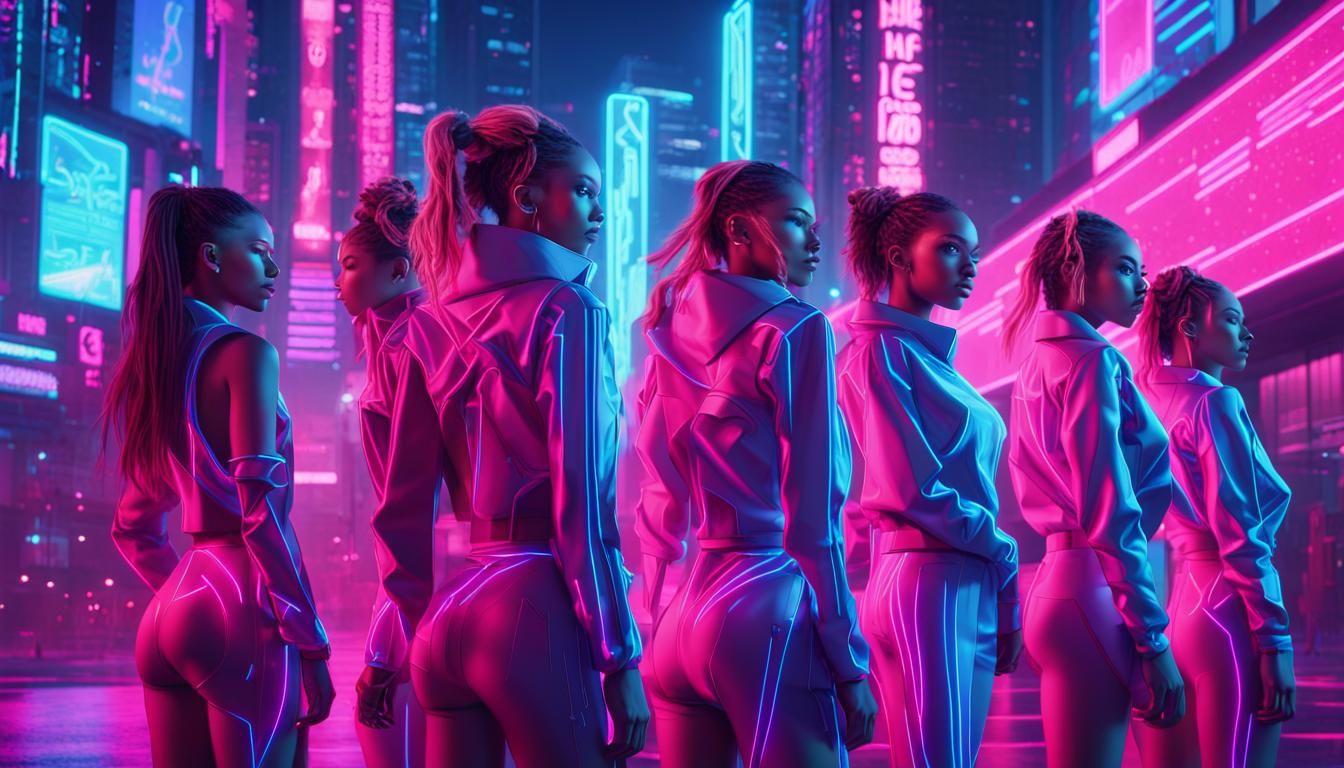 Female version of Group of zodiac signs in neon colours