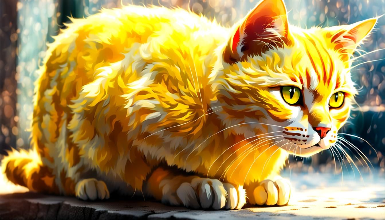 a short legged cat with yellow hair . beautiful cat owner with yellow cats  by @symon