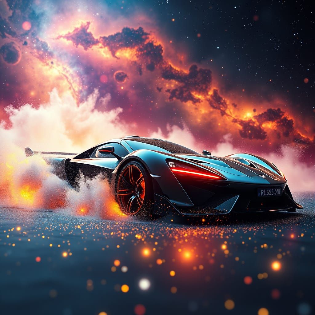 Cyberpunk Sports Car Emerges From Stardust Cloud