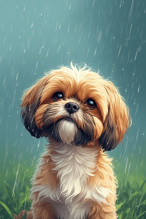 Cute Shih Tzu in the Rain