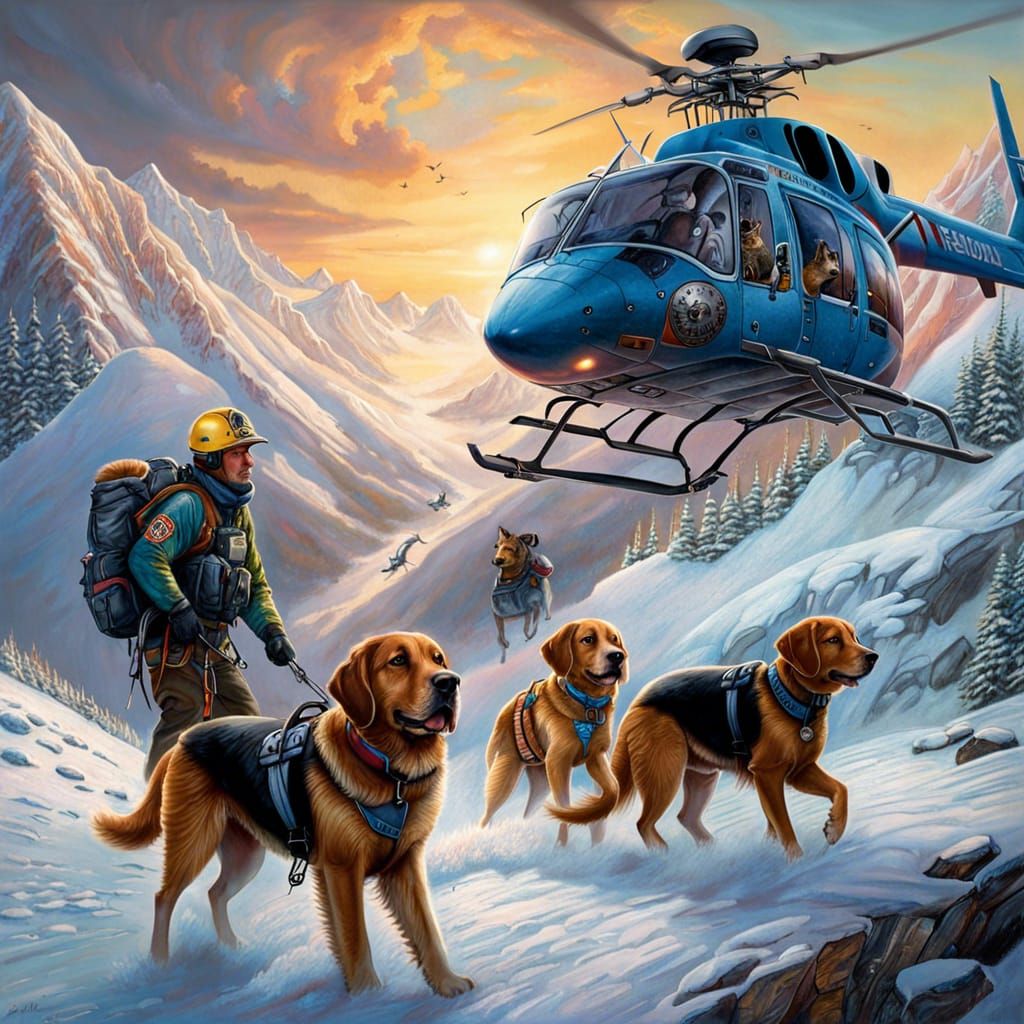 Teamwork:avalanche dogs working in harmony with avalanche dog handlers searching for missing people under ...  by @Lolof