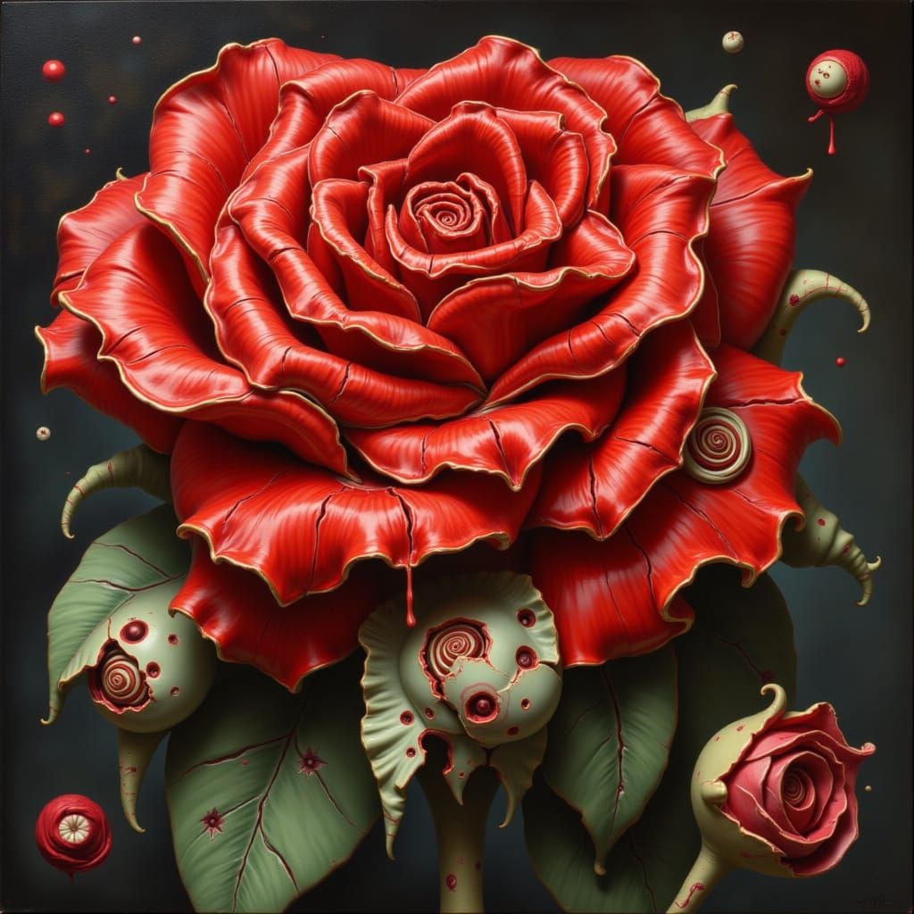 <lora:CRACKED PORCELAIN:1.0>  Red rose