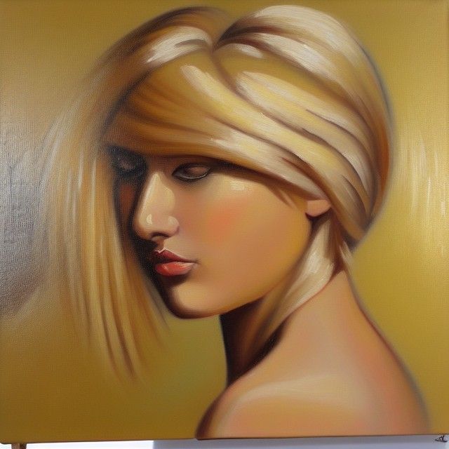 Portrait  beautiful blonde woman demure oil on canvas