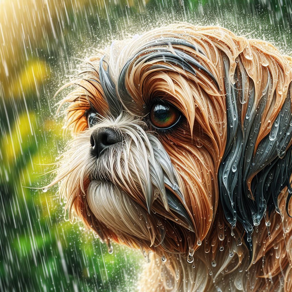 Cute Shih-Tzu in the Rain