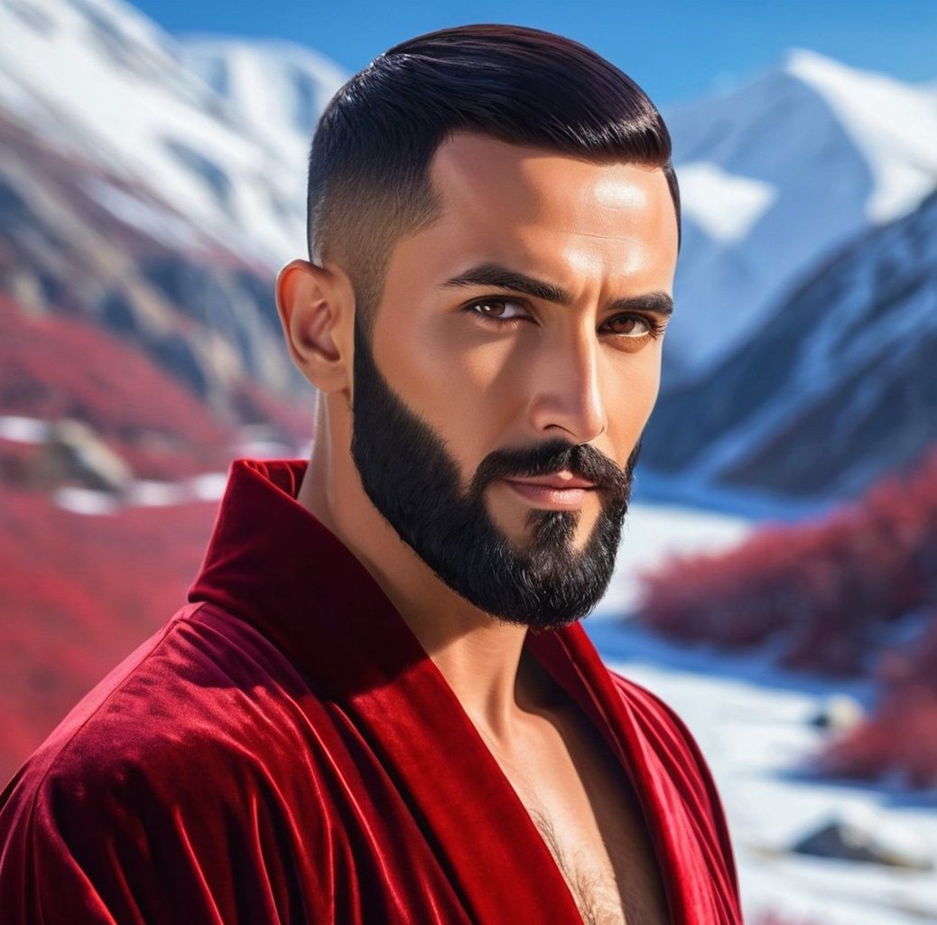 Turhan    ·  a  handsome  bearded man wearing  a  red velour...